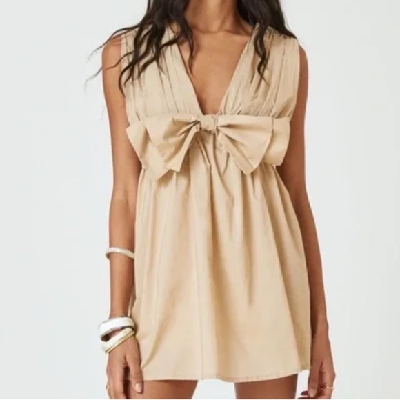 Anthropologie Blue Tassel Poplin Sleeveless Mini Dress in Beige - NEW - PXS - Picture 1 of 11